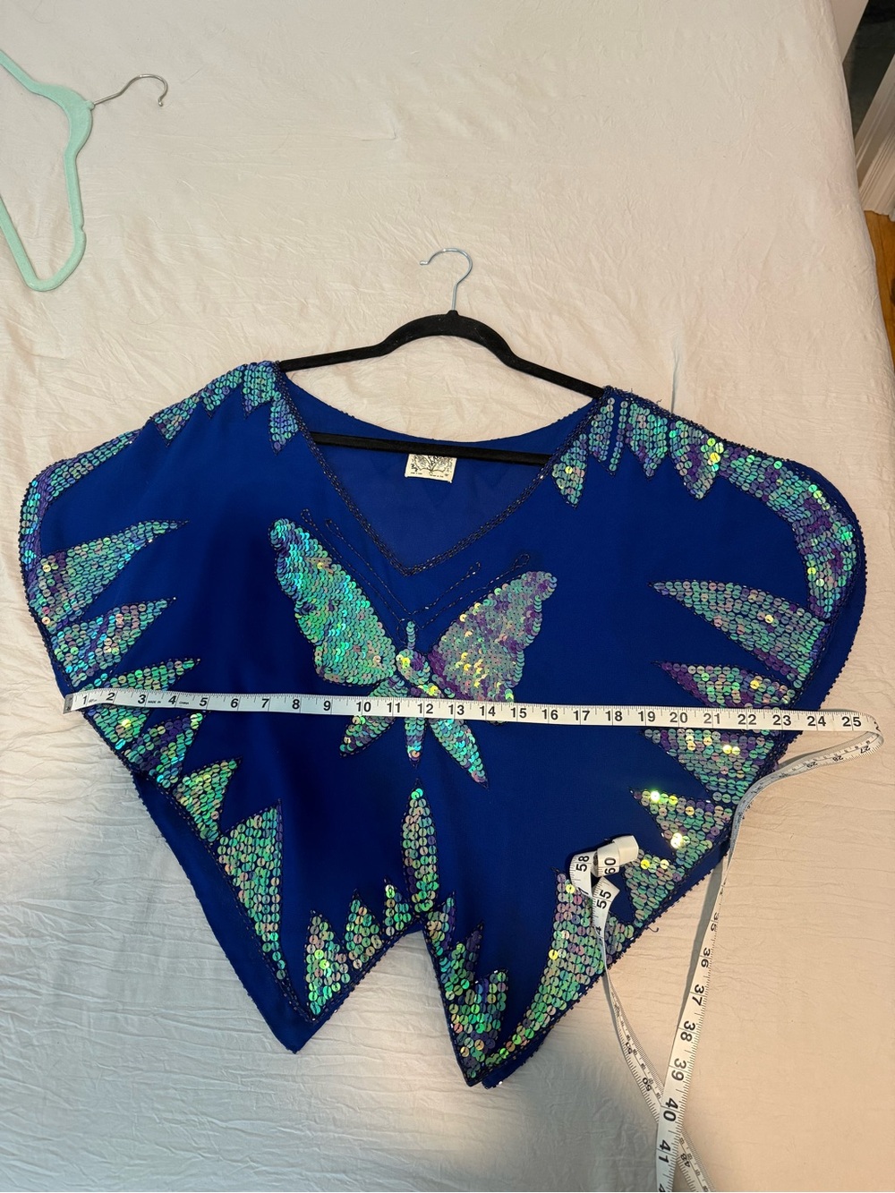 Free People Blue Butterfly Sequin Crop Top Blouse EUC SZ M - Picture 4 of 9
